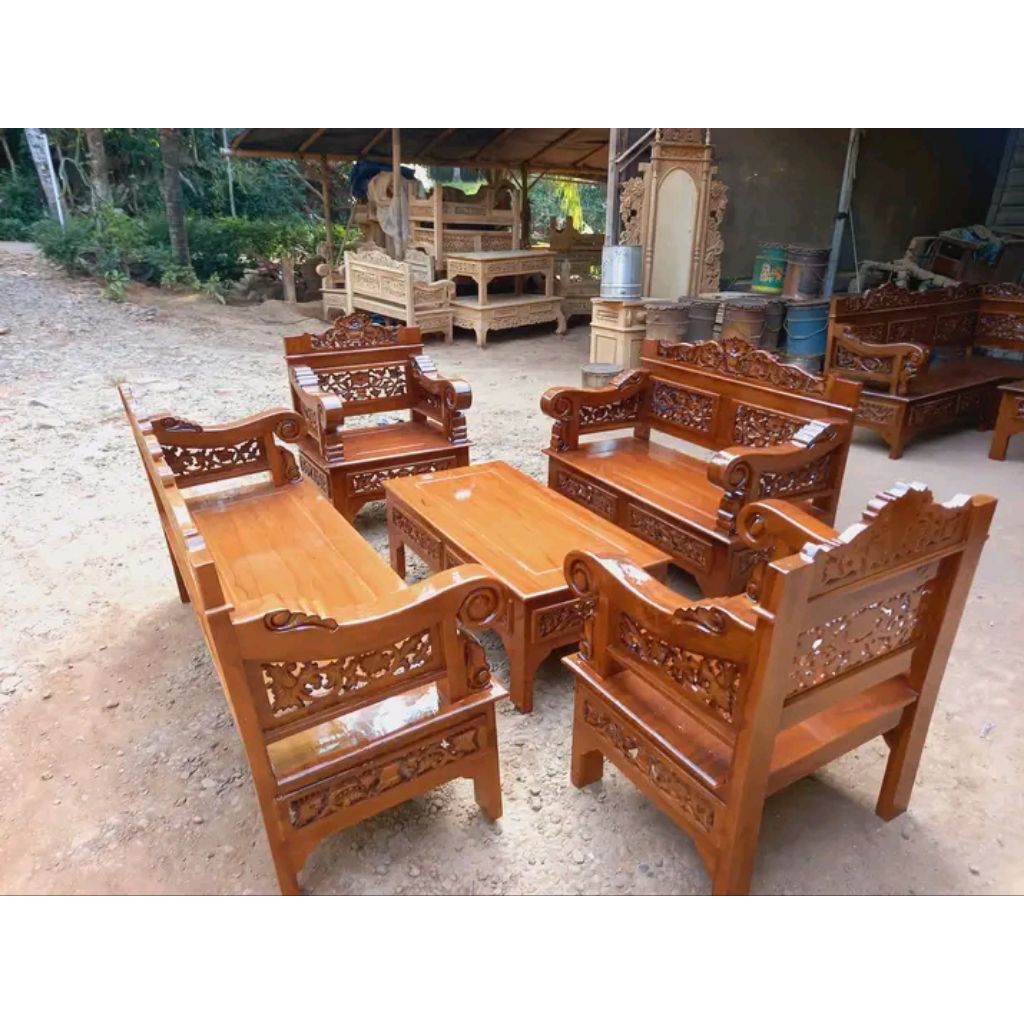TERLARIS KURSI TAMU UKIRAN KAYU JATI KURSI TAMU KAYU JATI SET MEJA TAMU UKIRAN JATI KURSI TAMU MEJA 