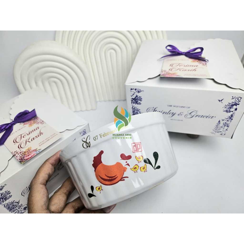 Souvenir Pernikahan Mangkok Ramekin Ayam Jago Jumbo Keramik Mangkuk Mie Ayam Bakso Porselen Sablon