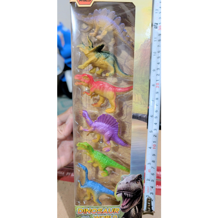 017 Hewan 6pcs miniatur mainan anak Hewan Dinosaurus Dino tyrex  Jerapah Gajah Sapi Kambing Zebra An