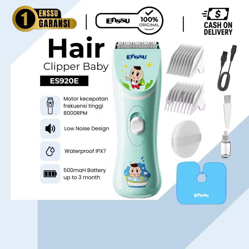 Mesin Cukur Rambut ENSSU Alat Cukur Rambut Bayi Elektrik – Waterproof Hair Clipper & Pemangkas Rambu