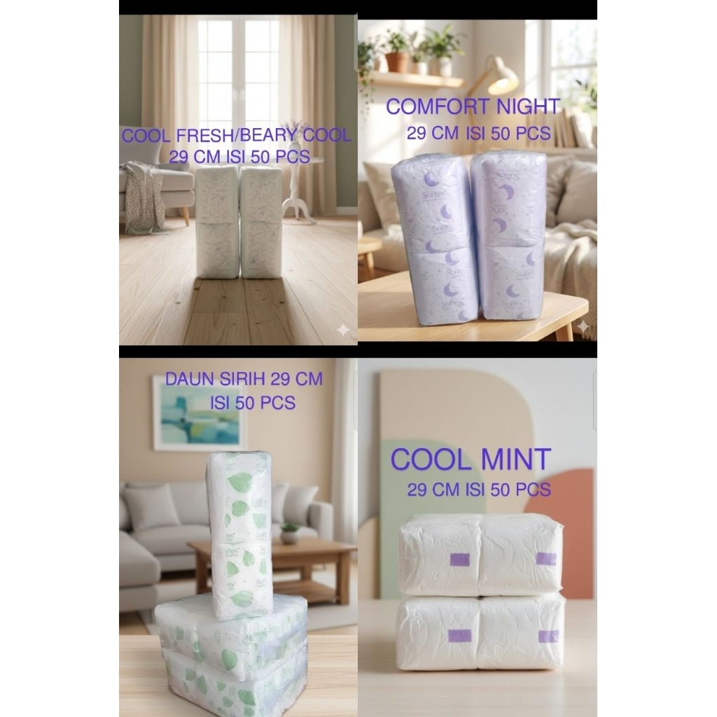 PROMO SOFTEX 23, 29 & 36 CM ISI 50 & PANTYLINER daun sirih & cool lavender 100 pcs