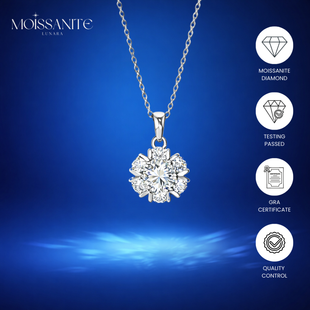 Moissanite Collection - Kalung Wanita Moissanite Sertifikat GRA Asli Anti Karat – Perhiasan Liontin 