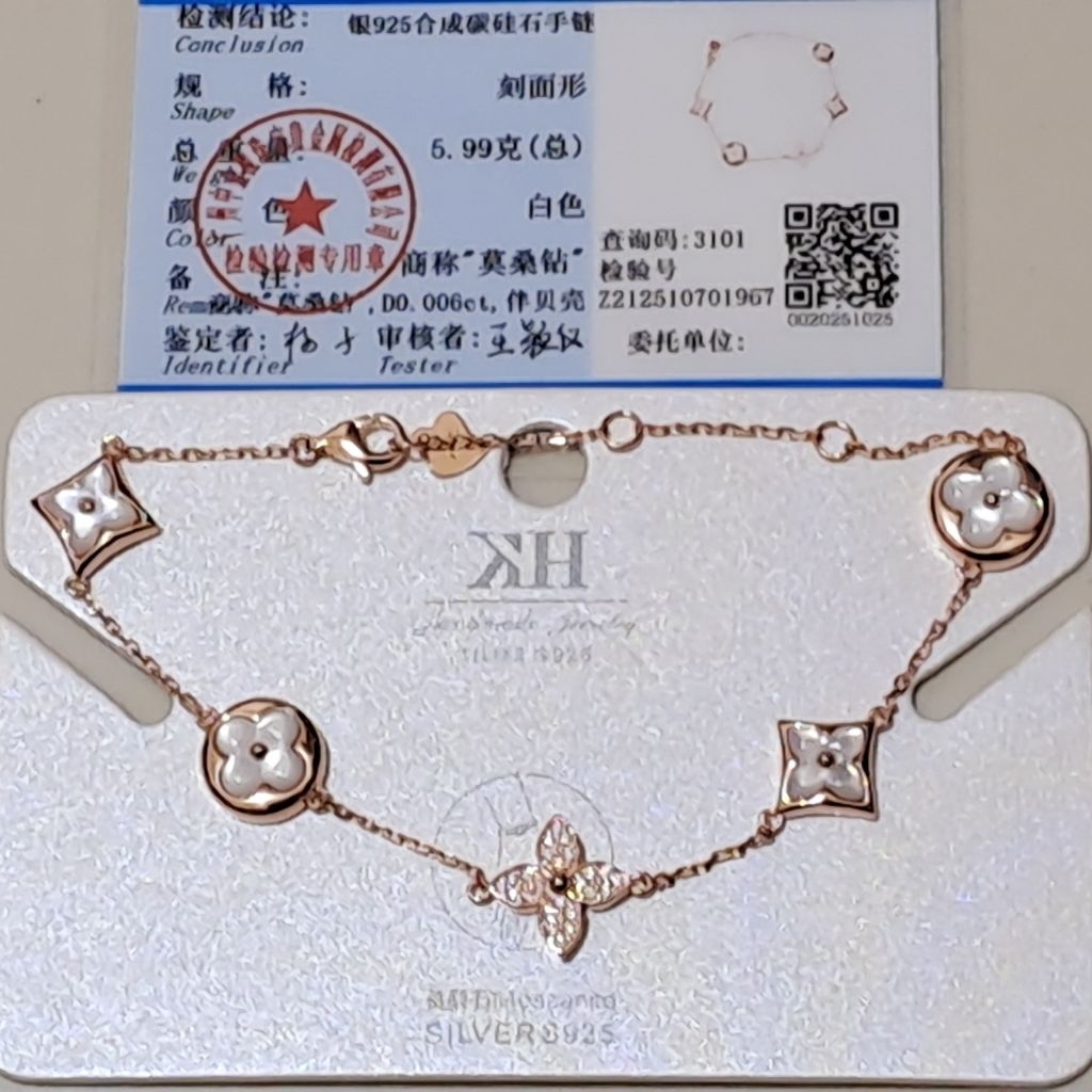 GELANG PERAK 925 MOISSANITE PURE LV COLOR BLOSSOM WHITE+SERTIFIKAT