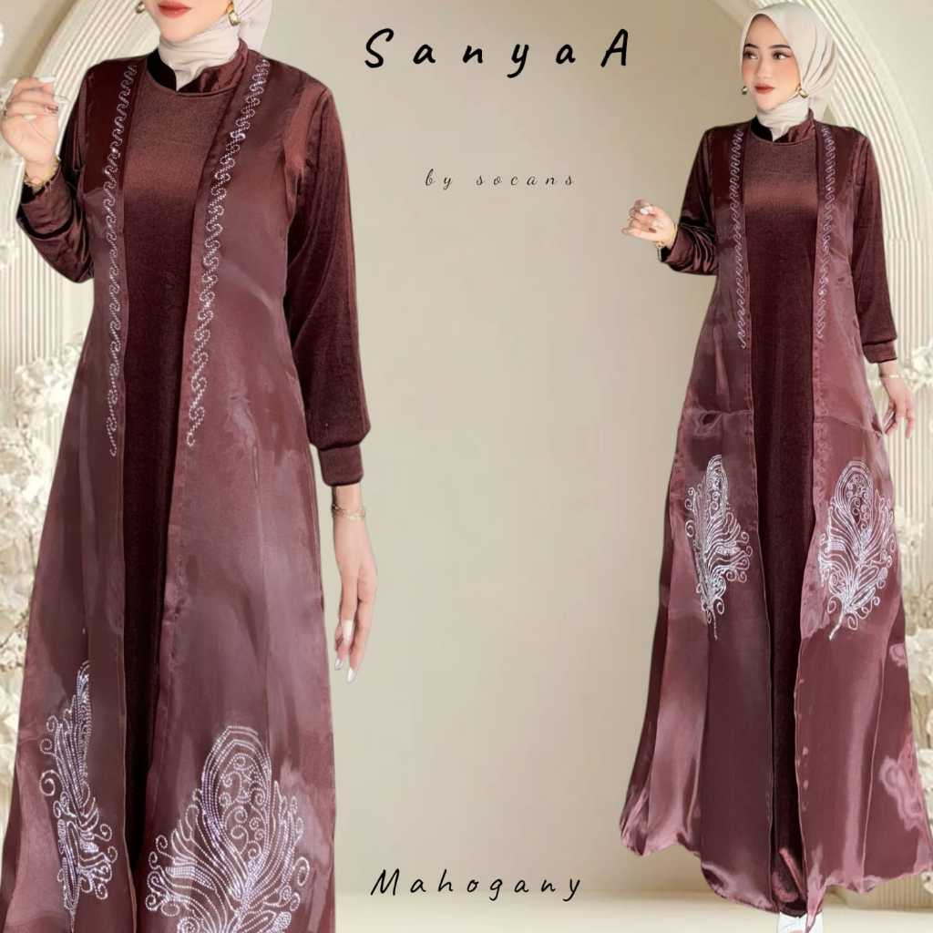 SANYAA - gamis set outer | setelan oneset bludru organza payet mewah utk pesta kondangan lebaran hal