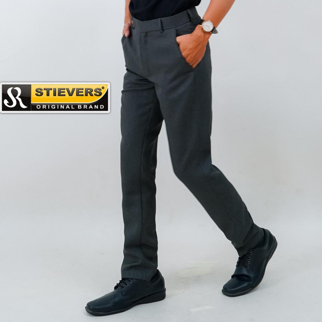 STIEVERS - Celana Kantor bahan Formal Abu Tua Slimfit - Dark Grey