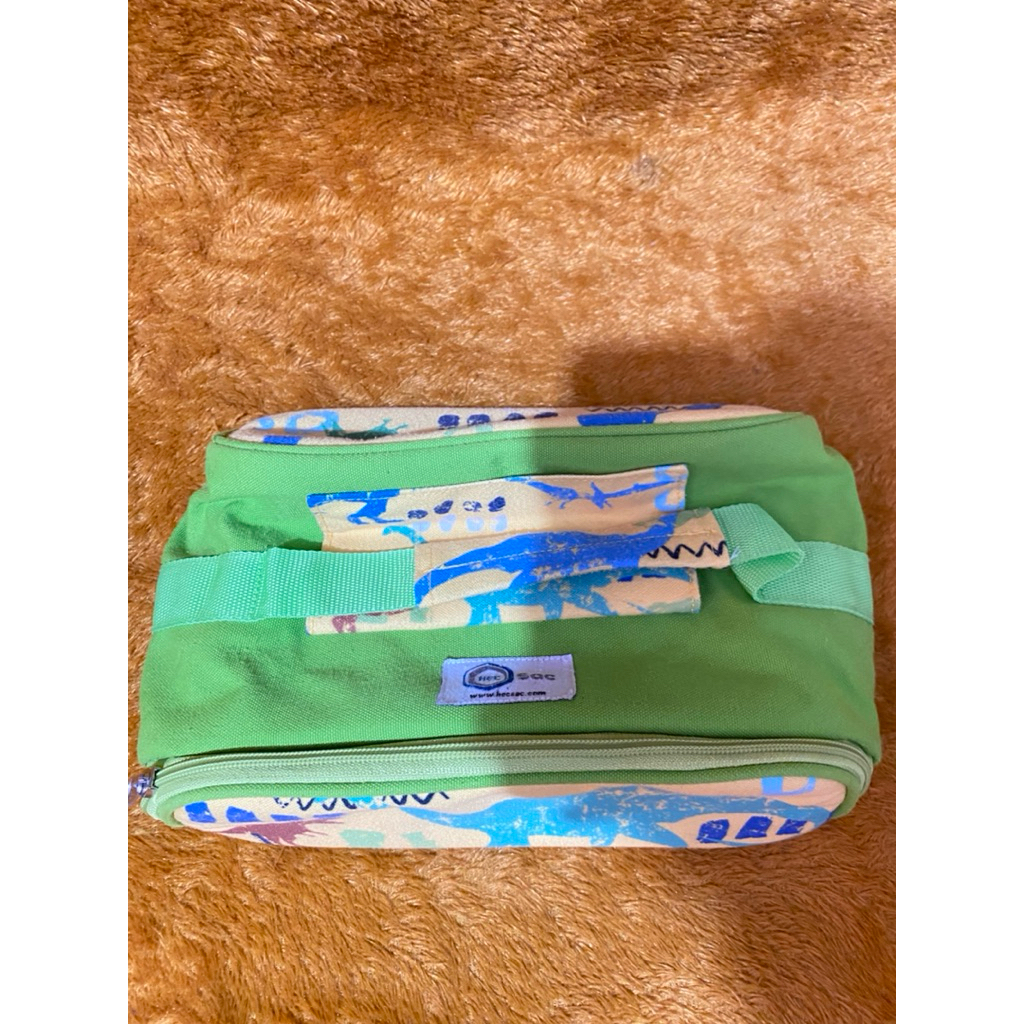 PL Tas Bekal Makanan HECSAC Anak Cowok Tenteng / Jinjing Motif Dinosaurus Hijau Ukuran 26x18x8cm
