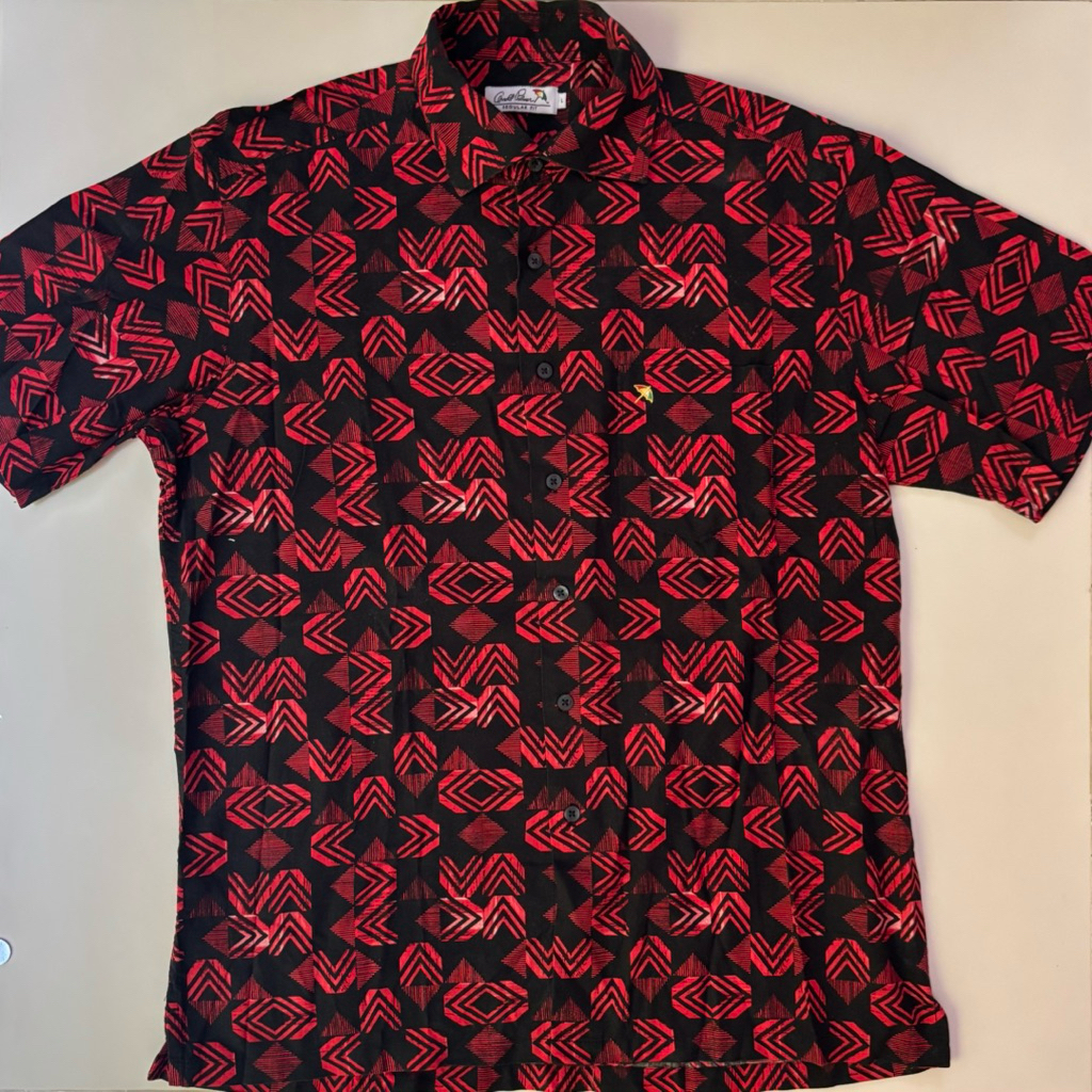 Kemeja Arnold Palmer Pria Lengan Pendek Motif Merah Hitam