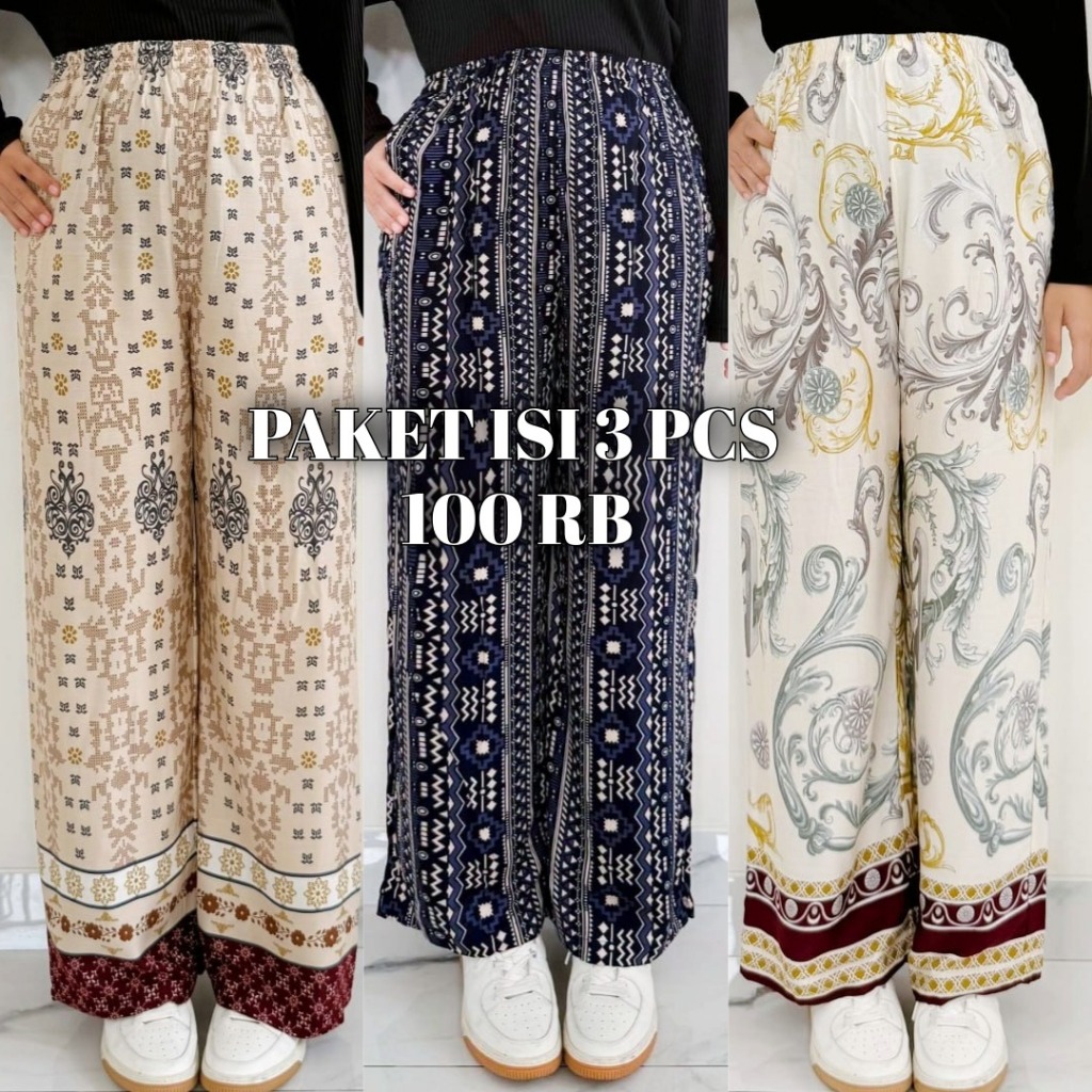 Celana Kulot Hommy Free Pouch Motif Wanita Bahan Rayon Kulot Panjang Motif Adem Rayon Garis Kain