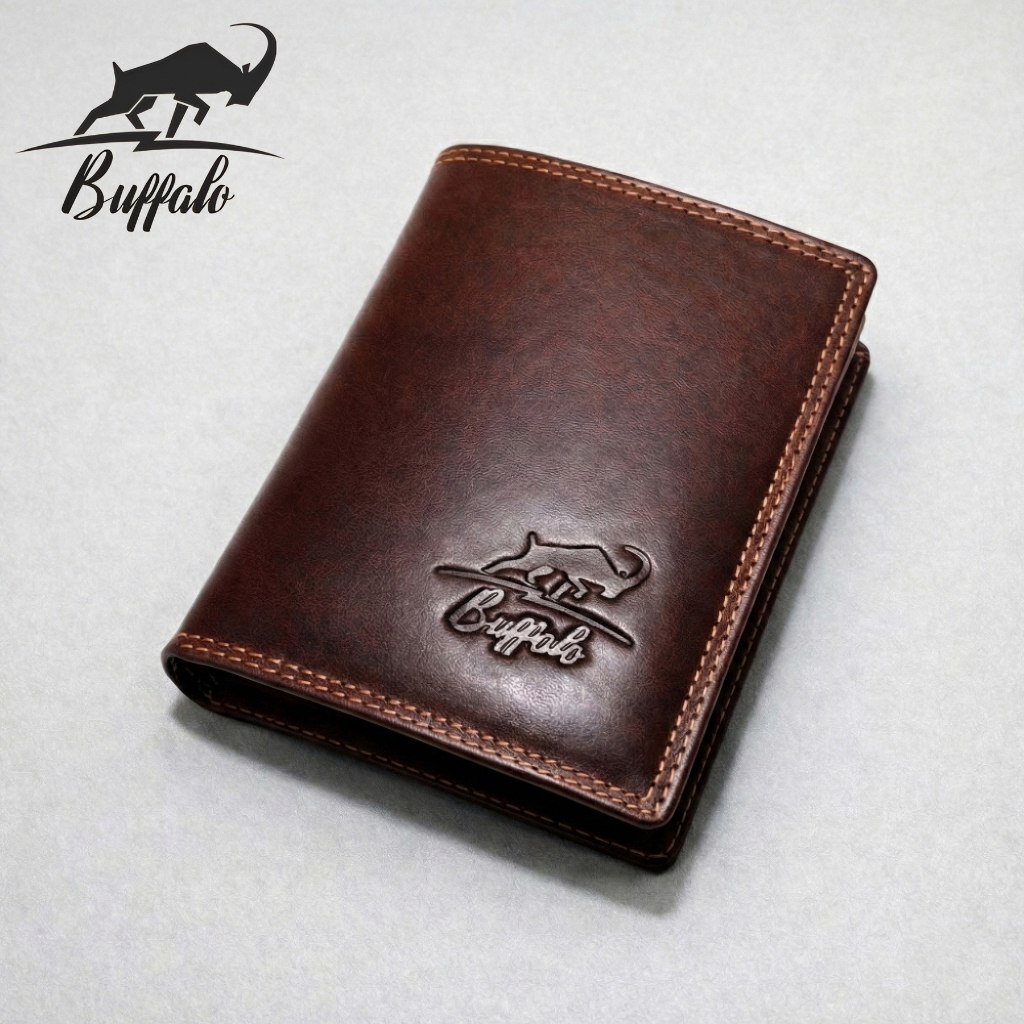 BUFFALO Dompet Pria Kulit Sapi Model Classic Lipat Coklat Tua Cokelat Vintage