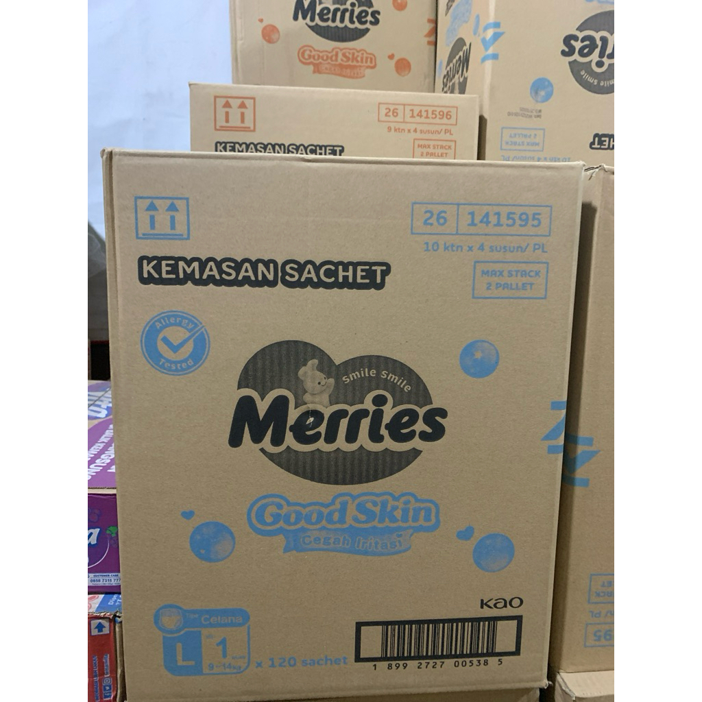 Pampers Merries L1 dan XL1 1 Karton Kemasan Sachet Berhadiah 10 Sendok Makan