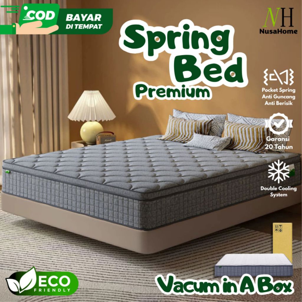 [GARANSI 20 TH] NusaHome Kasur Spring Bed Silent Pegas Pocket Premium Free Bantal Tebal 35 30 26 20 