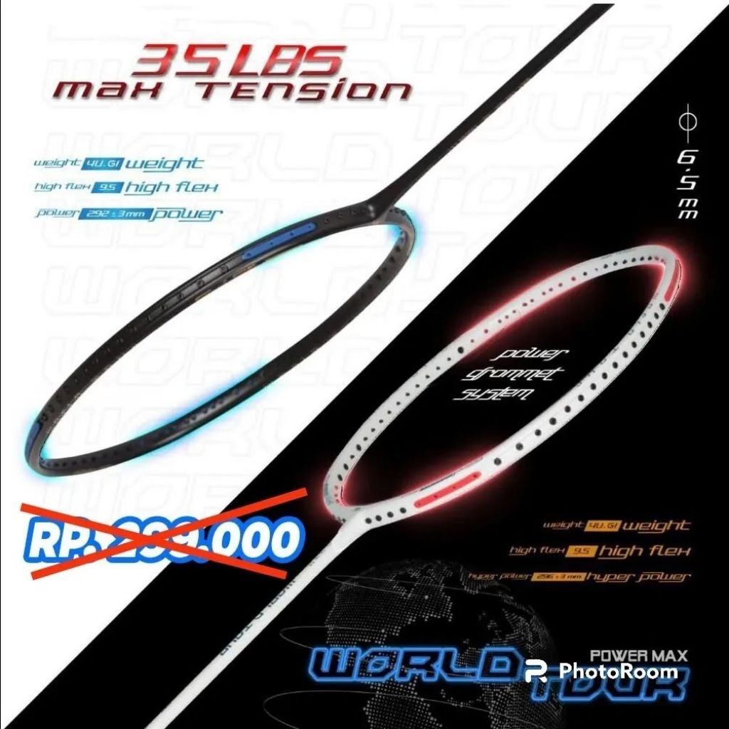 RAKET BADMINTON POWERMAX World Tour 4U 35lbs Siap Pakai