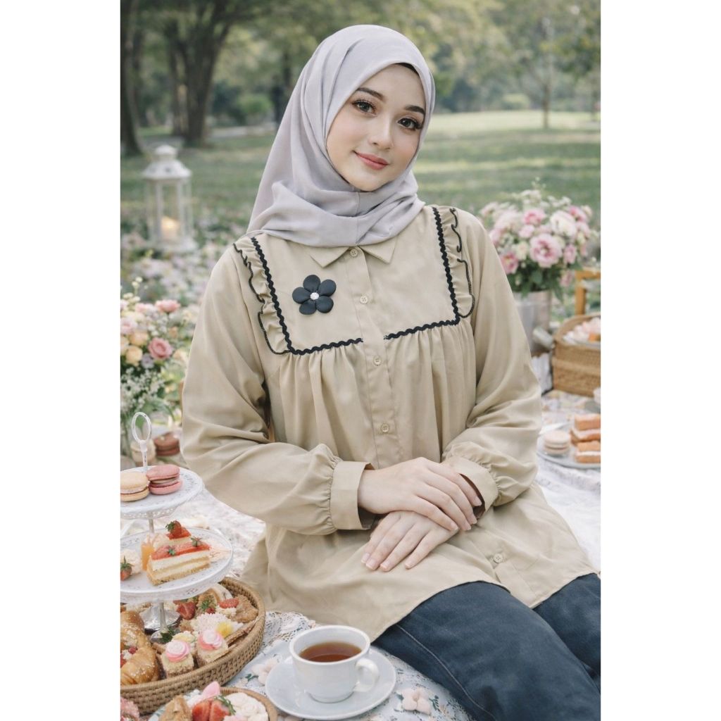 INESA KEMEJA BUNGA BLOUSE WANITA LENGAN PANJANG KOREA STYLE BABY DOLL / BLOSE WANITA / HIJAB FRIENDL