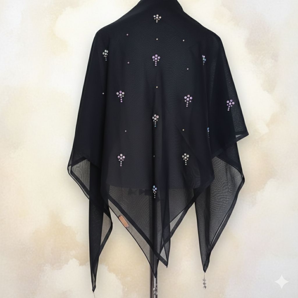 My damis _ Hijab Segi Empat Azkia Scarf Paris Japan Crystal Swarovski Motif Bunga | Paris Japan Orig