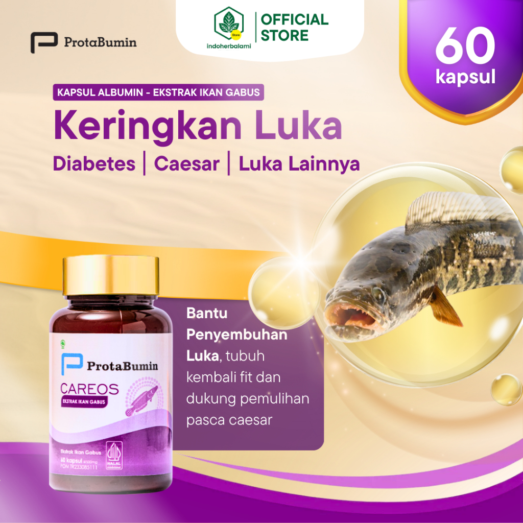 Protabumin Careos - Kapsul Ekstrak Ikan Gabus Untuk Luka Diabetes & Pemulihan Tubuh (60 Kapsul)