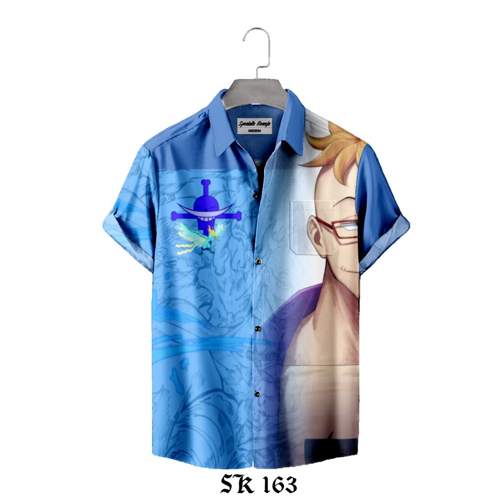Kemeja Kasual Pria Series One Piece Marco The Phoenix Baju Anime Bajak Laut Shirohige Lengan Pendek 