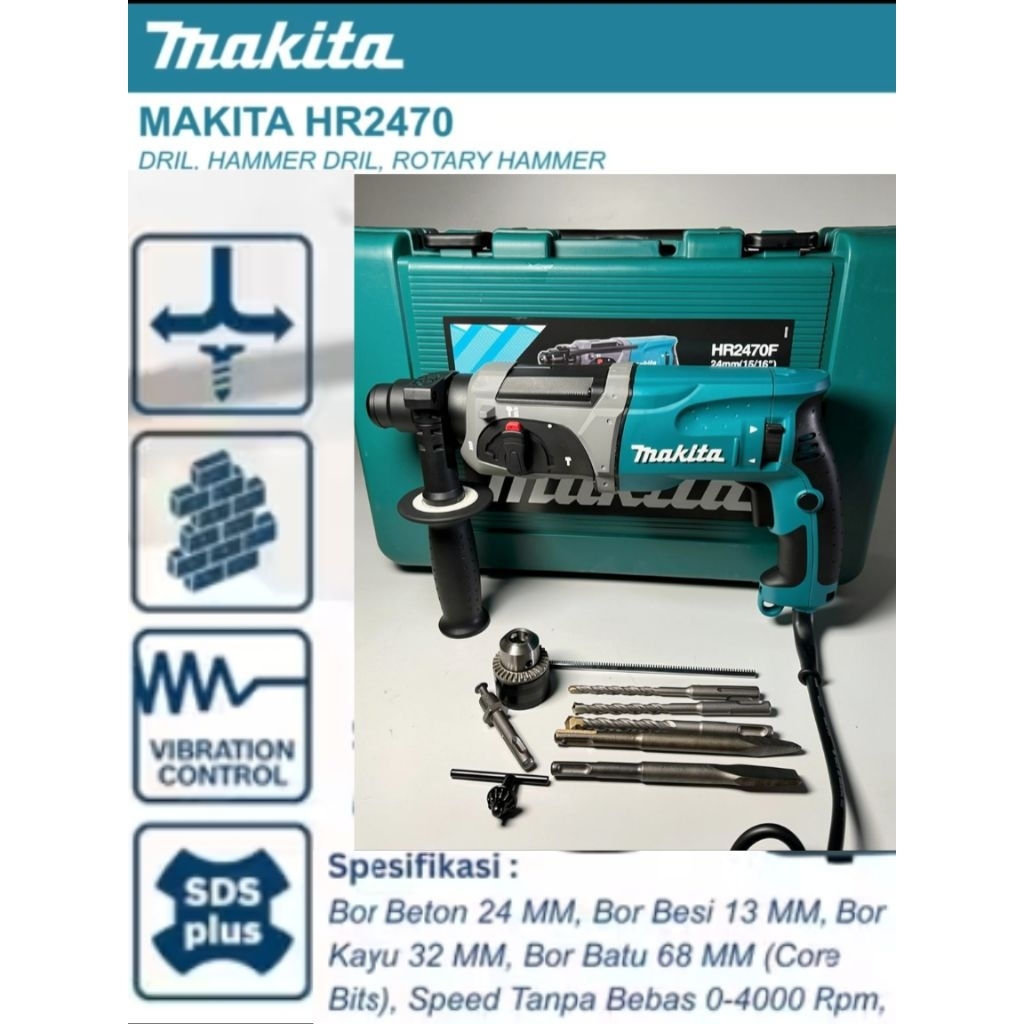 DISCON MAKITA HR2470F Mesin Bor Beton Bor Rotary Demolition Hammer SDS MAKITA HR2470 Original