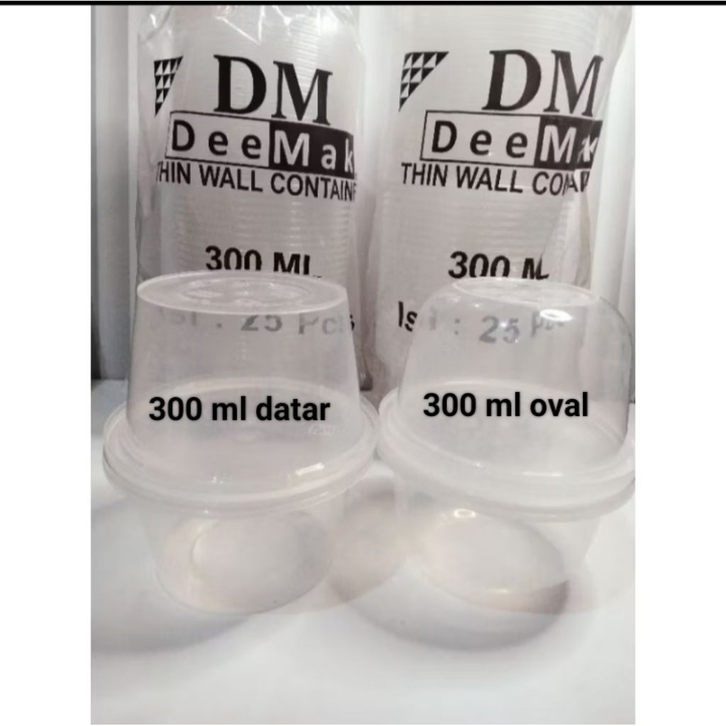 Thinwall merk DM bulat/oval dan  yang Datar merk Klir  ISI 25 PCS/pack, 200ml,300ml,400ml