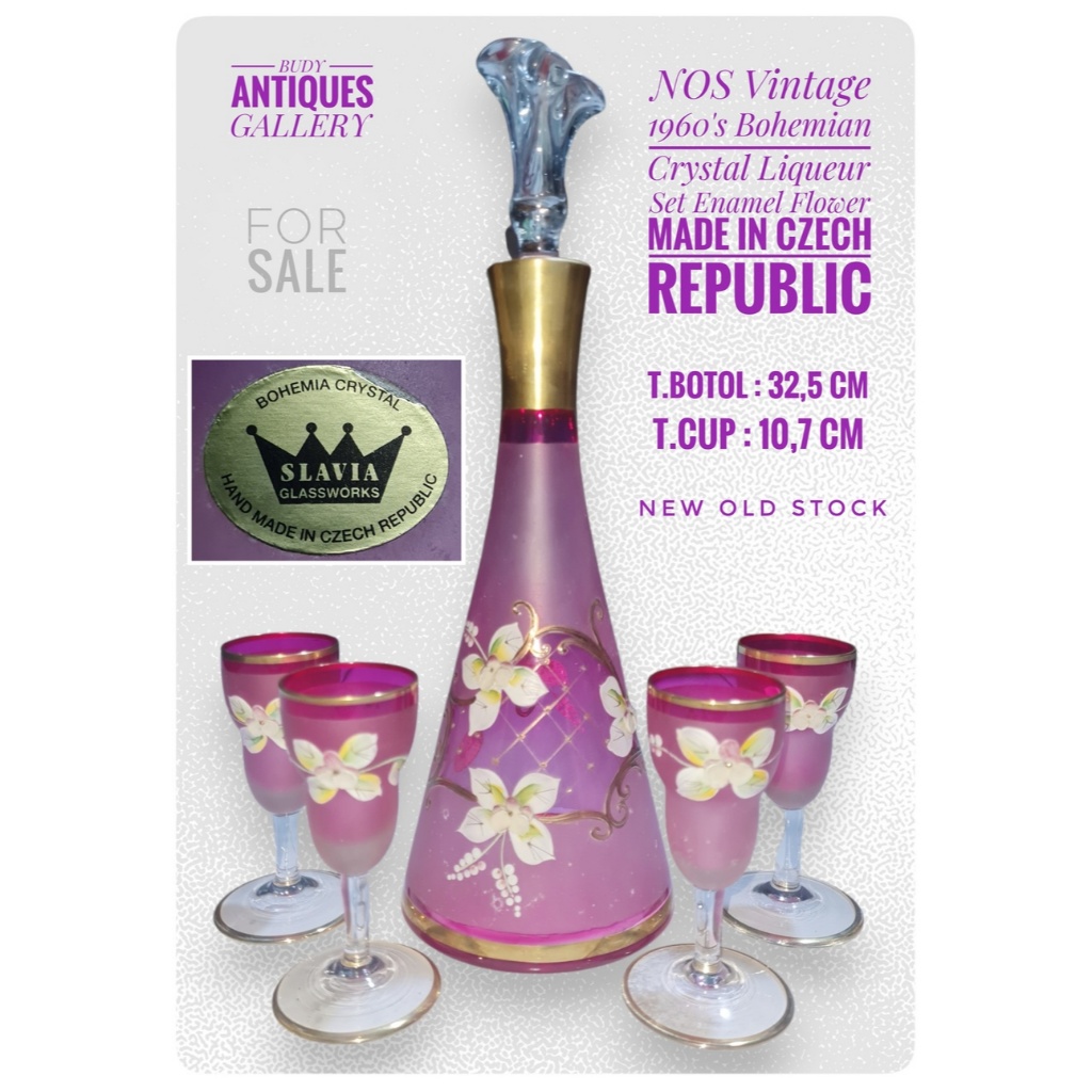 NOS Vintage 1960's Bohemian Crystal Bottle Set