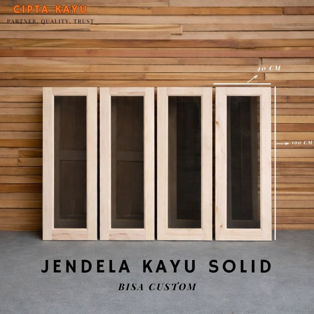 READY Jendela Kayu Solid Minimalis – Kusen Kaca Model Polos dan Lengkung 100X40 CM