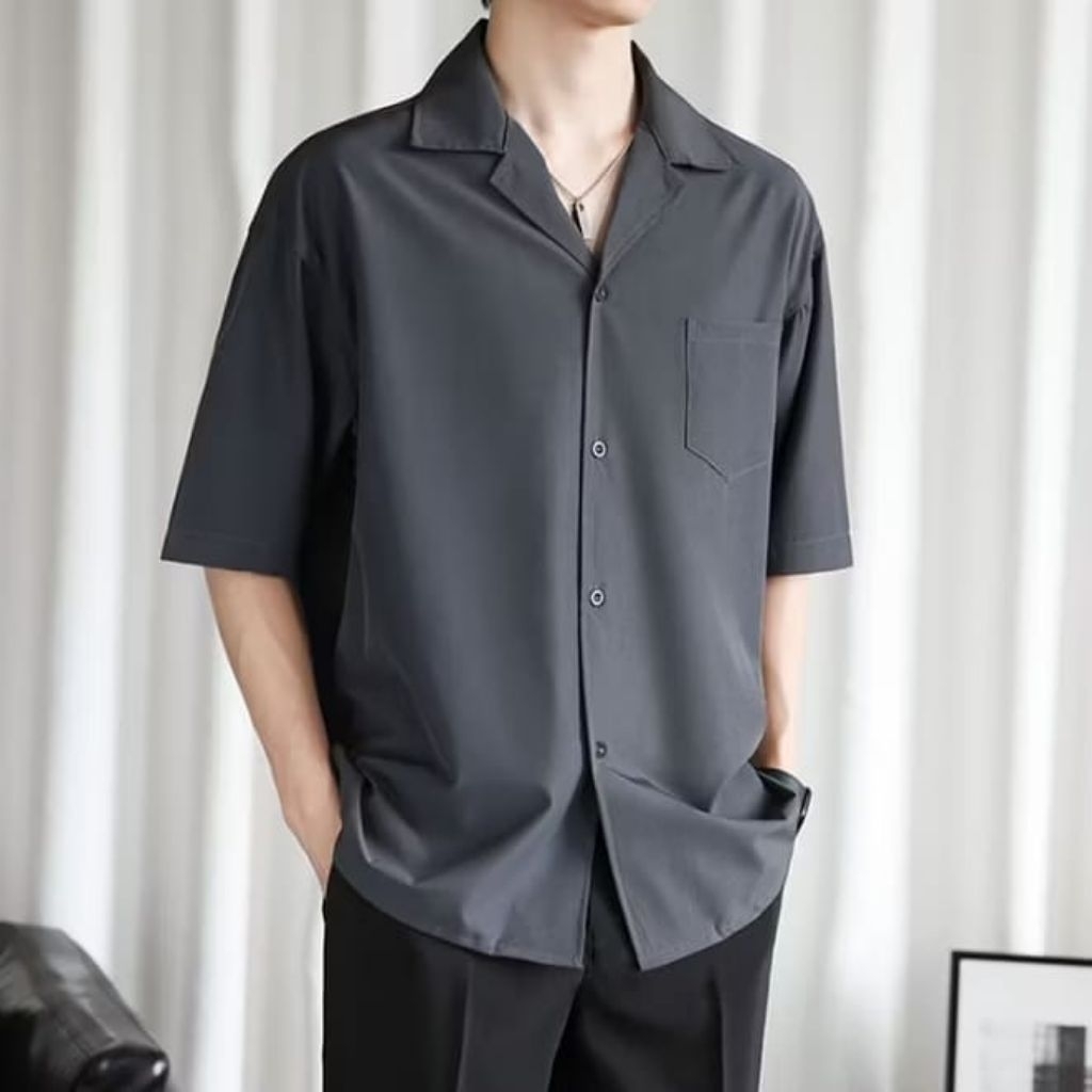 Kemeja Hawaii polos pria wanita Hem pantai kerah piyama Outfit Korean Style kekinian