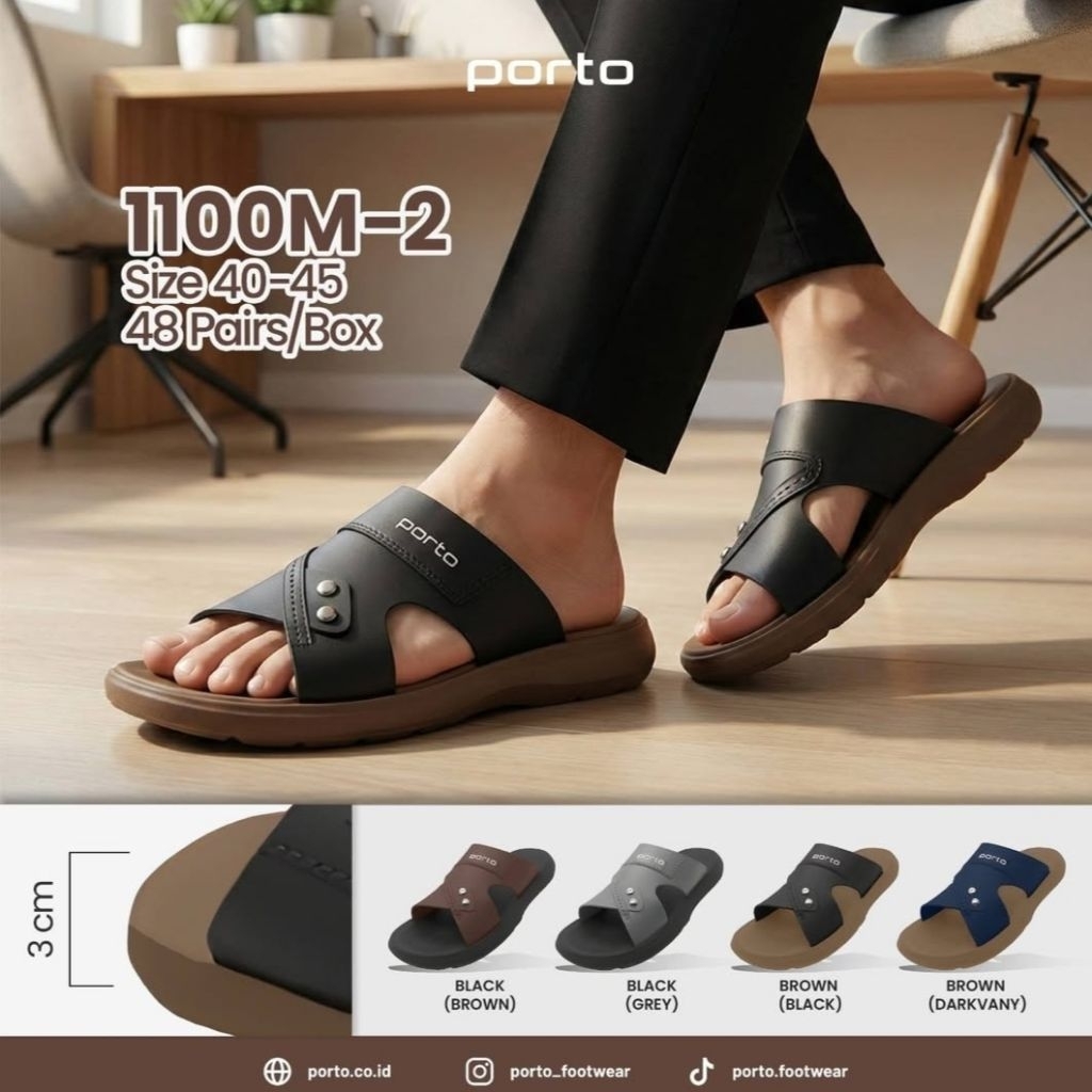 PORTO Sandal Selop Pria Casual Sandal Selop Porto Karet EVA Phylon Empuk Ringan Nyaman PORTO 1100M