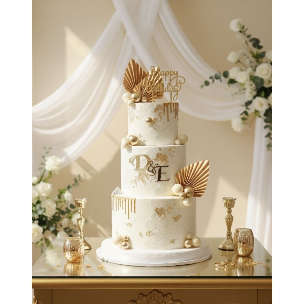 Callista Cake - Cake Wedding Simple Flower 3 Tier / Cake Coklat / Wedding Cake Enak