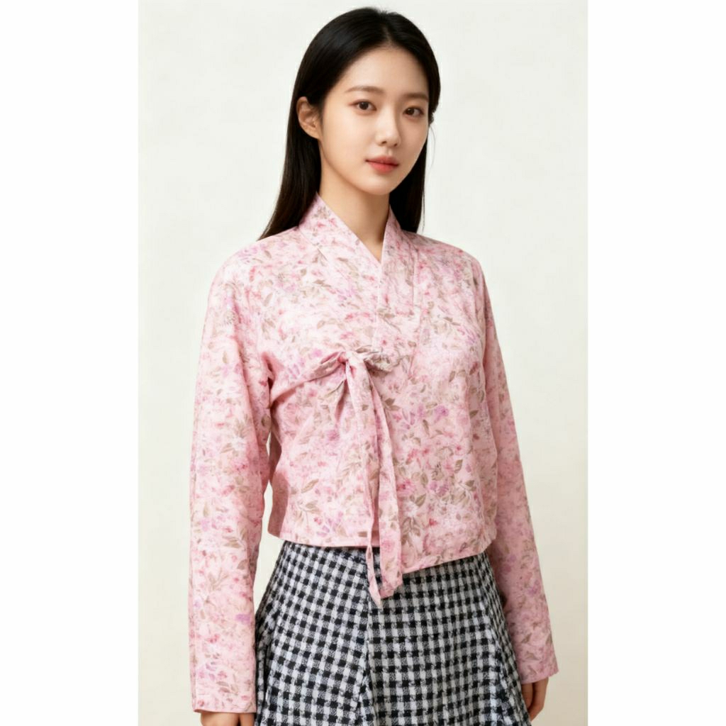 JEOGORI ATASAN HANBOK MODERN BUNGA PINK KOREA