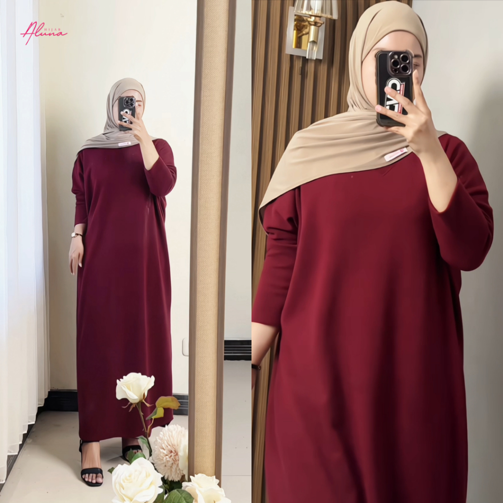 Hijab Aluna | Clara Midi Abaya Gamis Batwing Knit Kaos Dres Premium Oversize Bumil Friendly