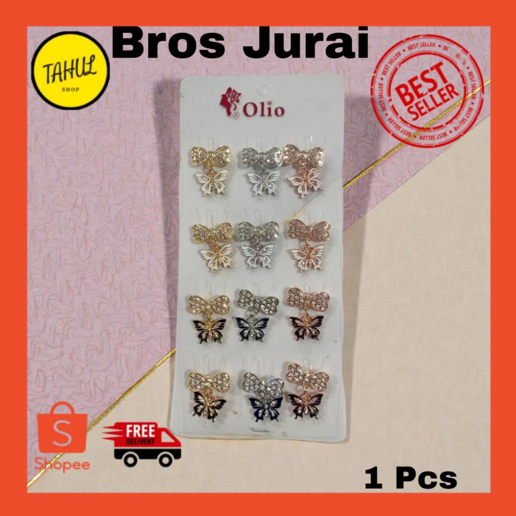 1 Pcs Bross dagu jurai kupu kupu bentuk permata Bros Hijab Kualitas Premium / bros dagu panjang / br