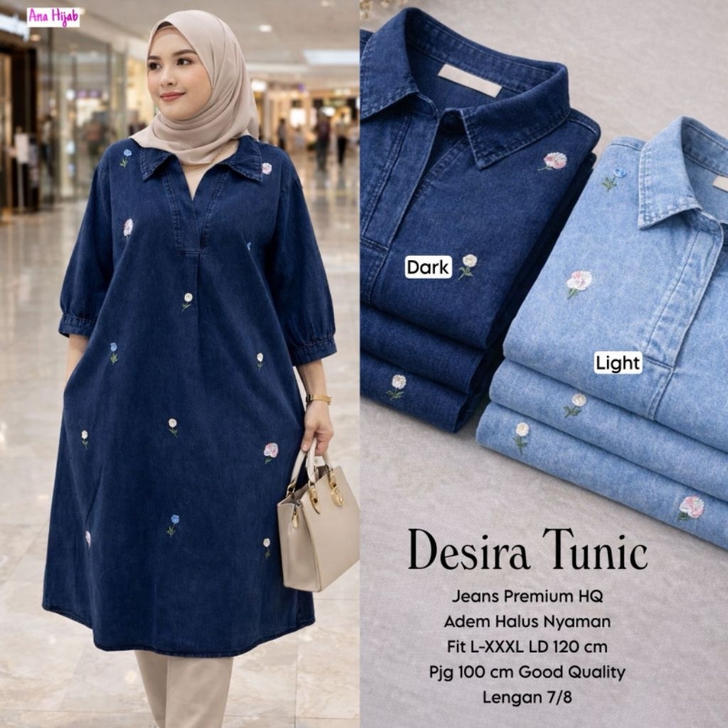 ALFATH SAGUNA_Desira Tunic / Zara Long Tunic Jeans / Disa Midi Dress Combi Bordir Asli Good Quality