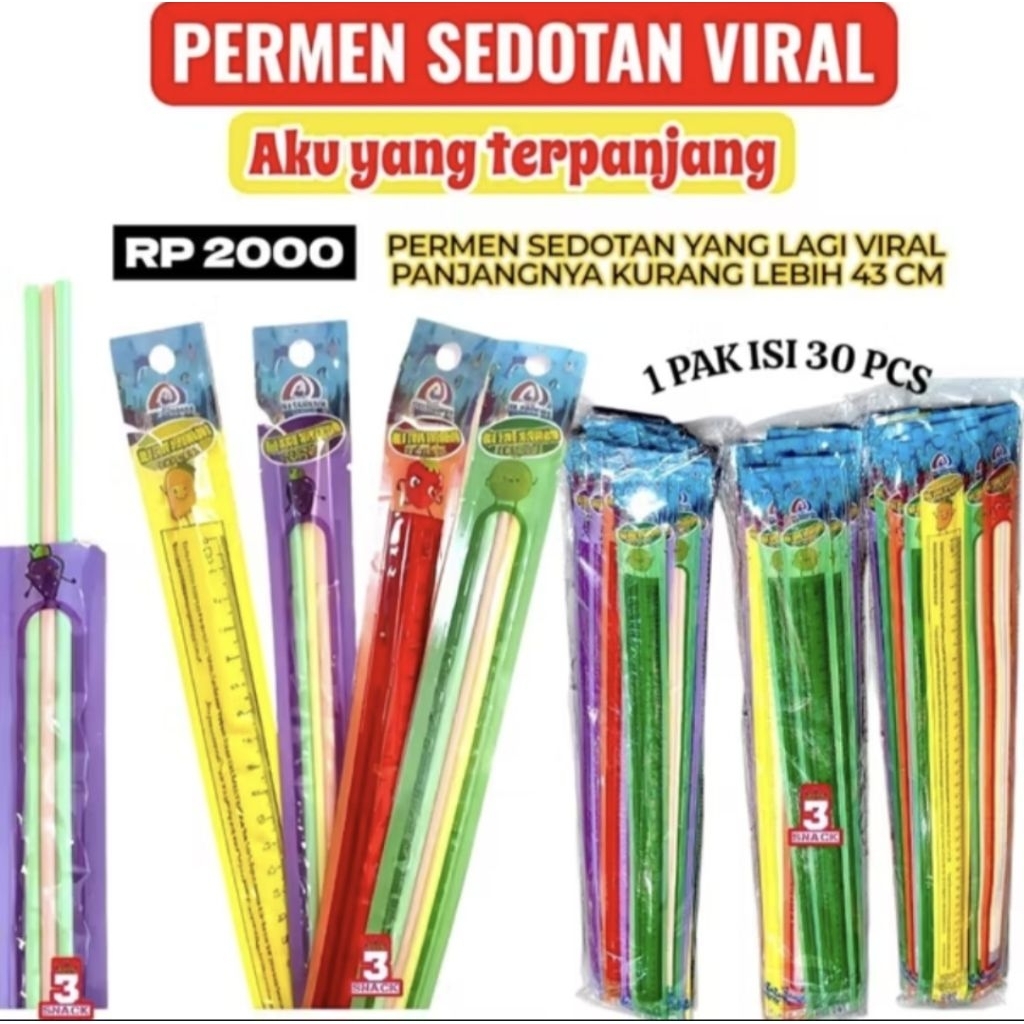 Permen Viral Permen Sedotan stik Aku yang terpanjang isi 30 Pcs