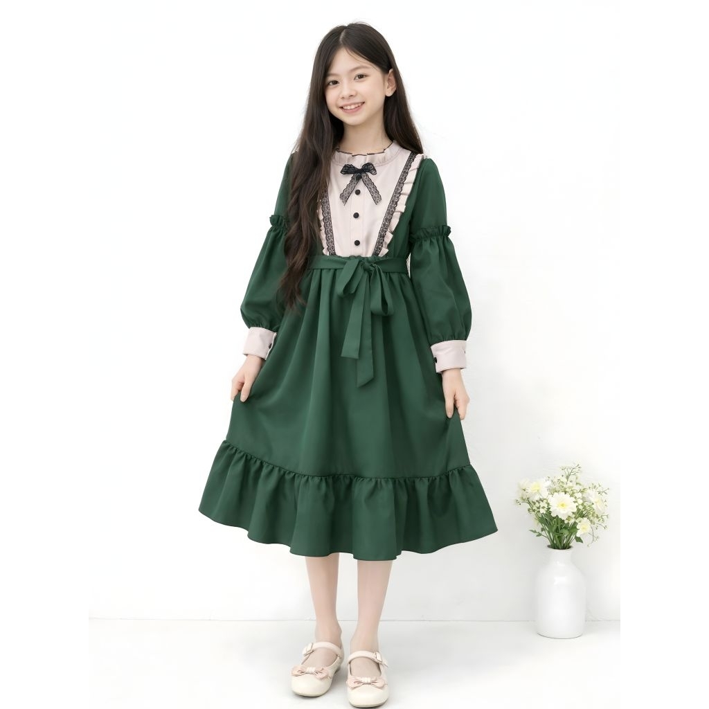 Dress Anak Remaja Usia 6-12 Tahun Gaun Anak Perempuan Model Korea Vintage Cantik Baju Anak Cewek Pes