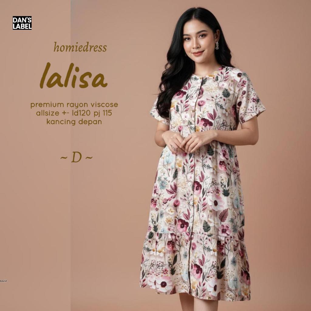 Lalisa Homiedress Original DAN'S LABEL Premium Rayon Viscose Motif Bunga Garis LD 120 PB 115 All Siz