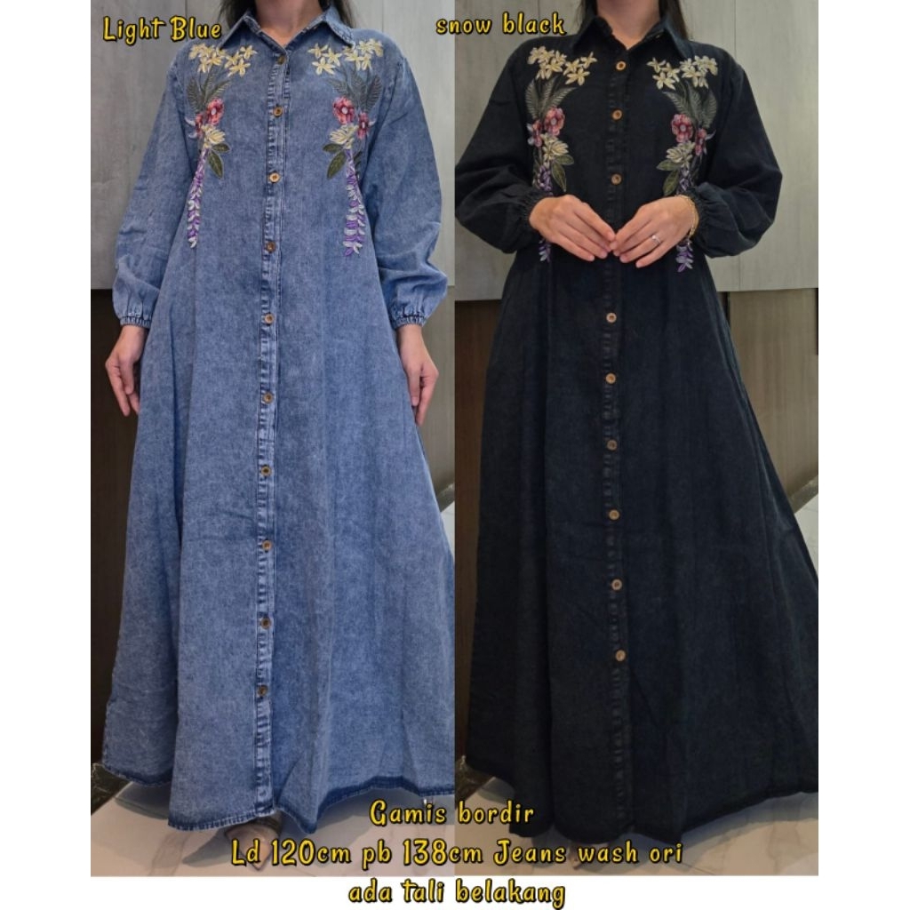 Gamis jeans bordir import