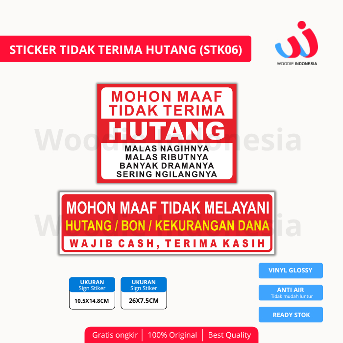 Stiker Tidak Terima Hutang Stiker Dilarang Hutang Bahan Vinyl