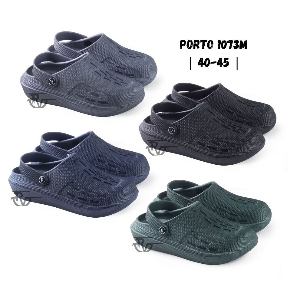 Sandal Selop Baim Pria Wanita PORTO 1073M Karet Anti Slip Empuk Nyaman Tali Belakang Ukuran Jumbo 40