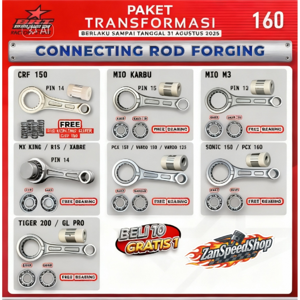 Connecting Rod Stang Seher Ukuran STD Gratis Bearing Kruk As / Laker Bandul Klx 150 - Pcx 150 - Vari