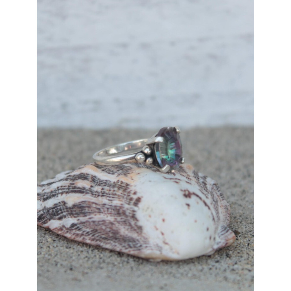 Cincin Perak 925 Batu Mystic Topaz Asli Aurora Solitaire Ring Bali - Frieda Moon