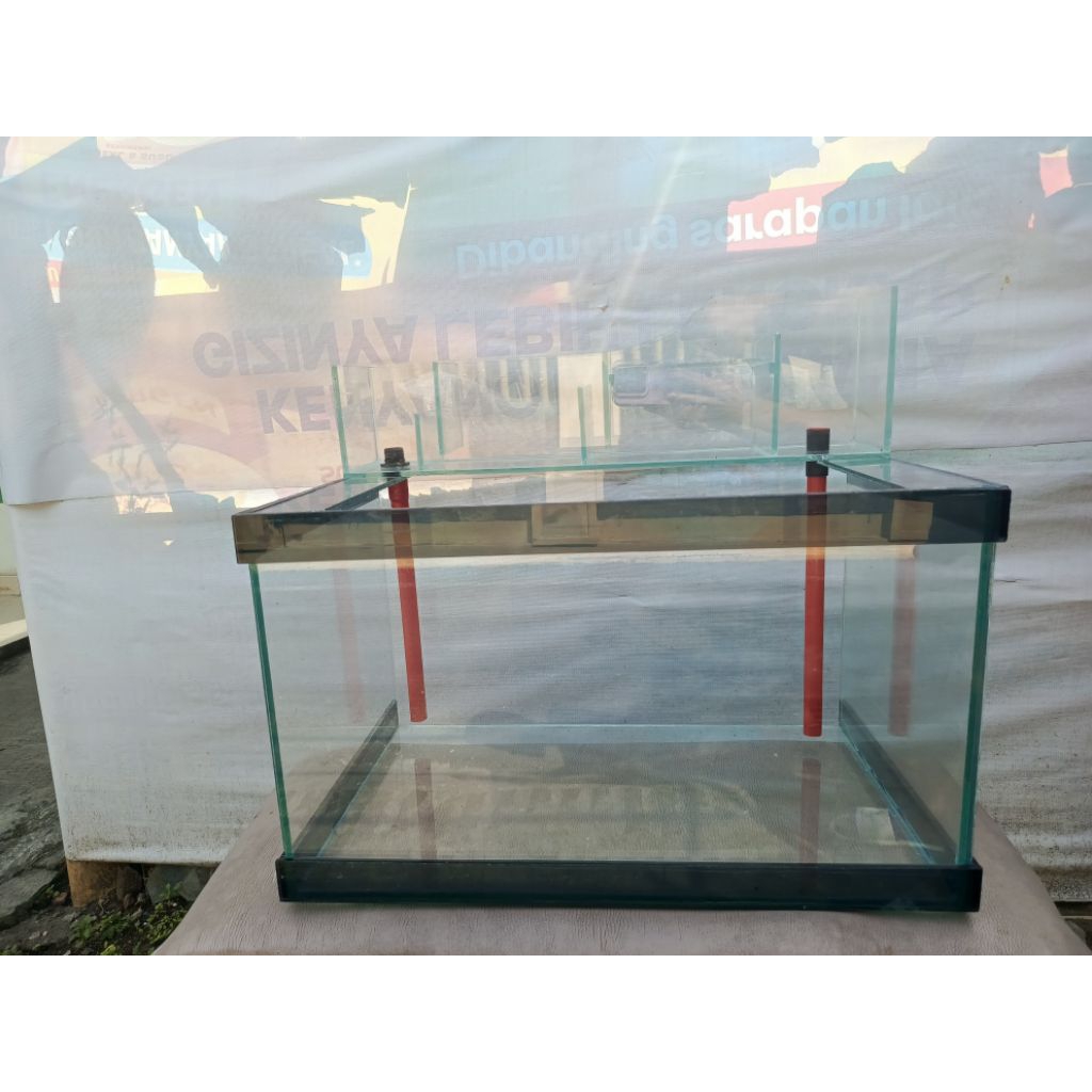 Aquarium 50x30x30 5mm bonus top filter model terbaru