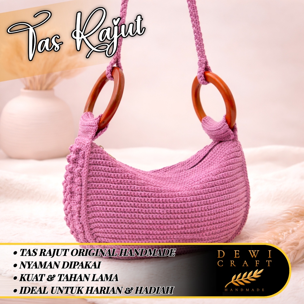 DEWI CRAFT Tas Rajut Handmade Wanita – Tas Selempang Rajut Nylon Propylene D27, Kuat & Nyaman Dipaka