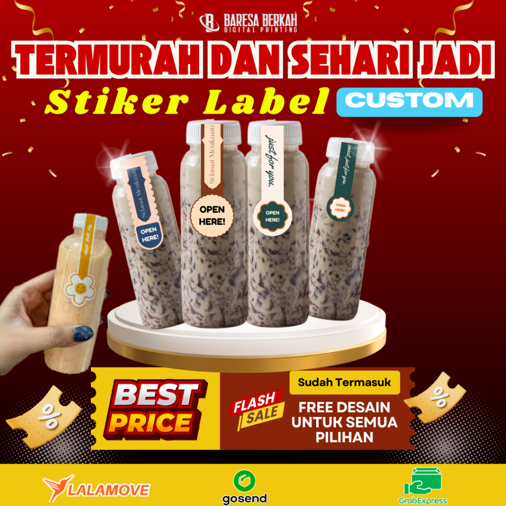 STIKER ES LUMUT/ STIKER BOTOL PLASTIK/Sticker Lebaran / Stiker Segel Toples Lebaran Custom / STIKER 