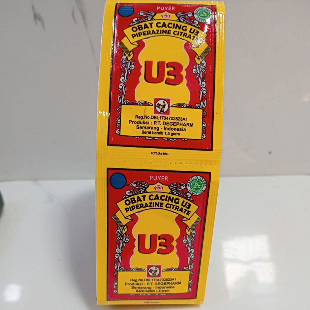 Puyer Obat Cacing U3 Piperazine Citrate Cap Jamu Jago isi 12 sachet