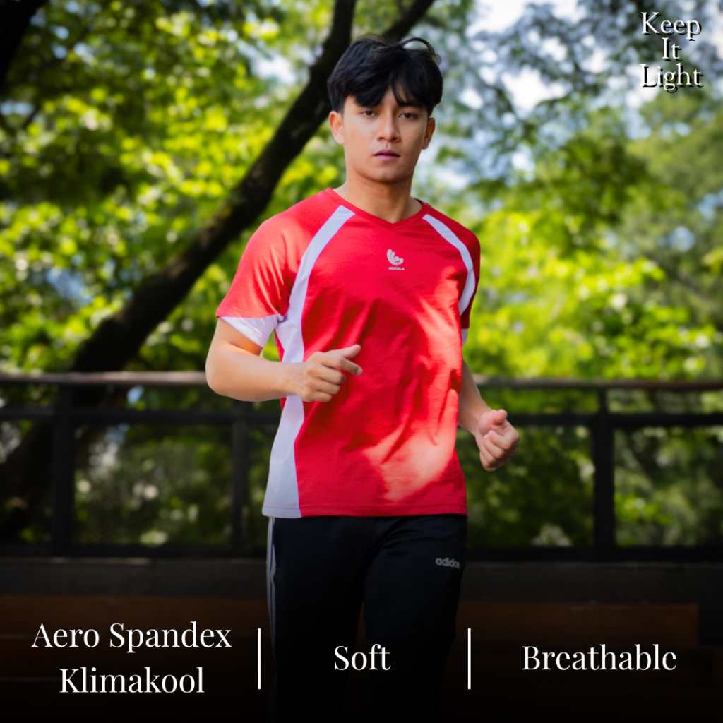Baju Olahraga kasual - Baju Kaos Running - Kaos Olahraga Wanita Pria Bahan Dryfit [MERAH PUTIH]