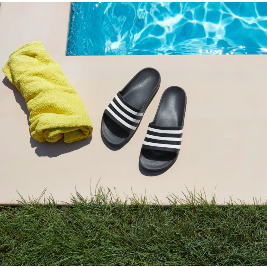 Sendal Slip On Slide Adidas Adilette Aqua warna black white / light grey/magic grey/ navy size 38-44