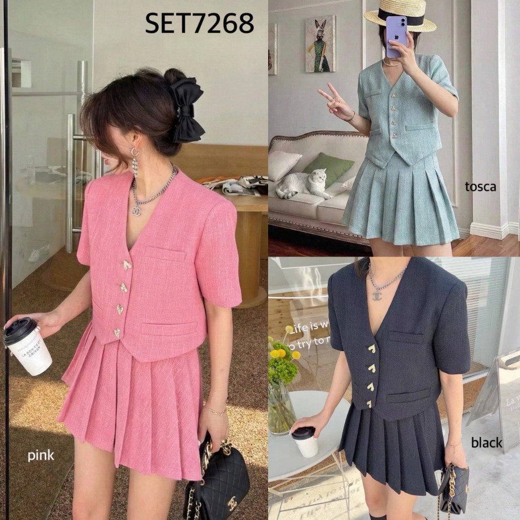 SET7268 Minji Tweed Blazer w/ JK Skort Set / Setelan Korea Blazer Rok Premium