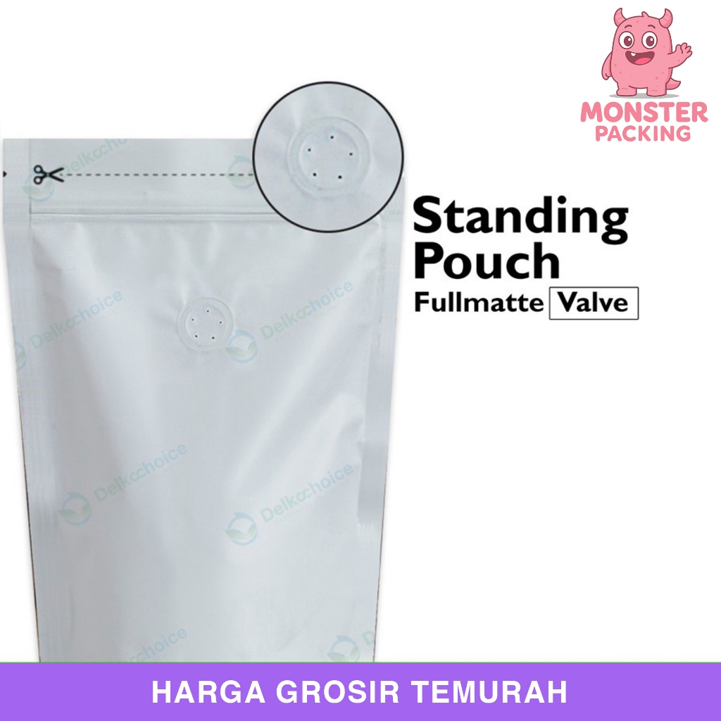 STANDING Pouch White 12x20cm VALVE NON WINDOW ZIPLOCK plastik klip