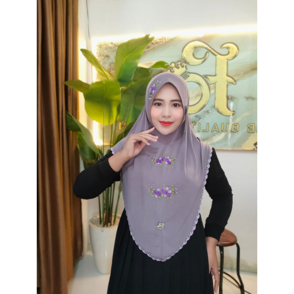 hijab instan FO Alesha sulam kipas cantik mewah