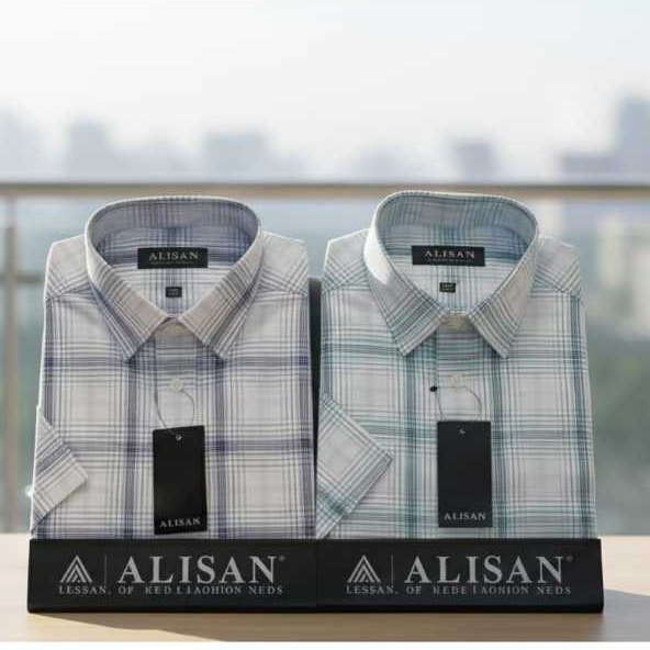 Kemeja ALISAN Motif KOTAK & SALUR LENGAN PENDEK REGULER