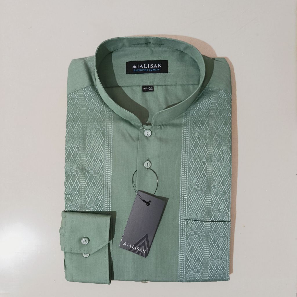 LENGAN PANJANG ALISAN Koko Bordir Krah Shanghai Hijau Sage Reguler